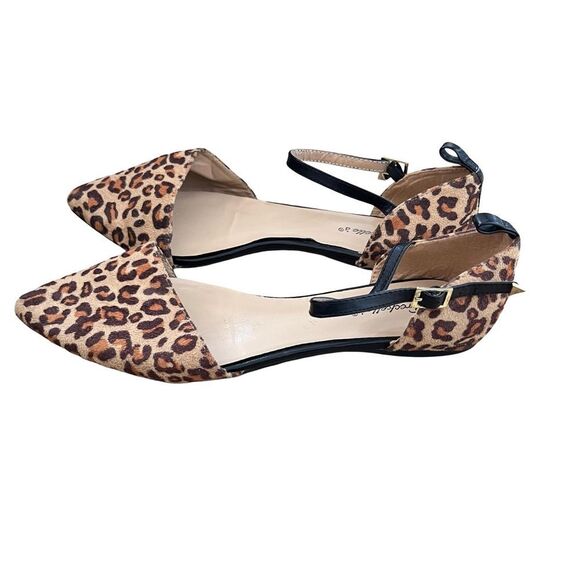Breckelle's Leopard Print Ankle Strap‎ Pointed Toe D'orsay Flat Shoes - Picture 6 of 12
